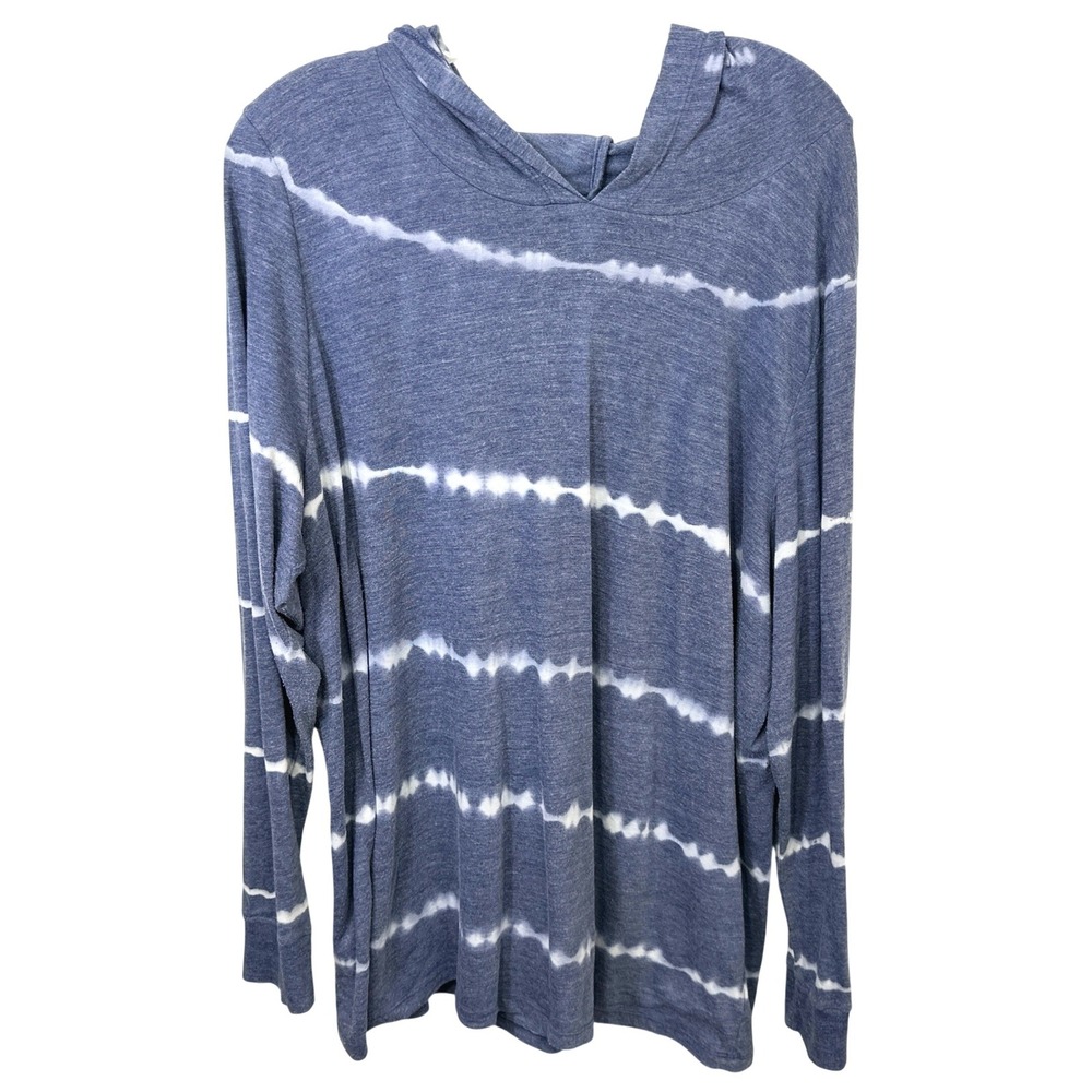 Torrid Plus Size 3X Hoodie Blue Tie Dye Stripe Long Sleeve Lightweight 1627
